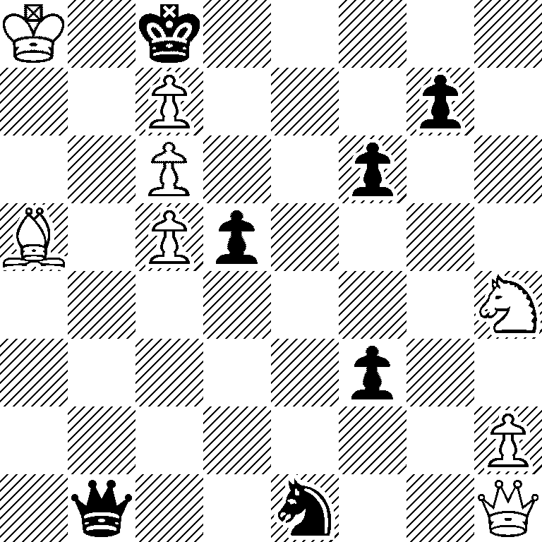 K1k5/2P3p1/2P2p2/B1Pp4/7N/5p2/7P/1q2n2Q