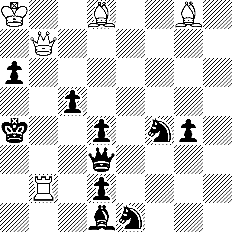 K2B2B1/1Q6/p7/2p5/k2p1np1/3q4/1R1p4/3bn3