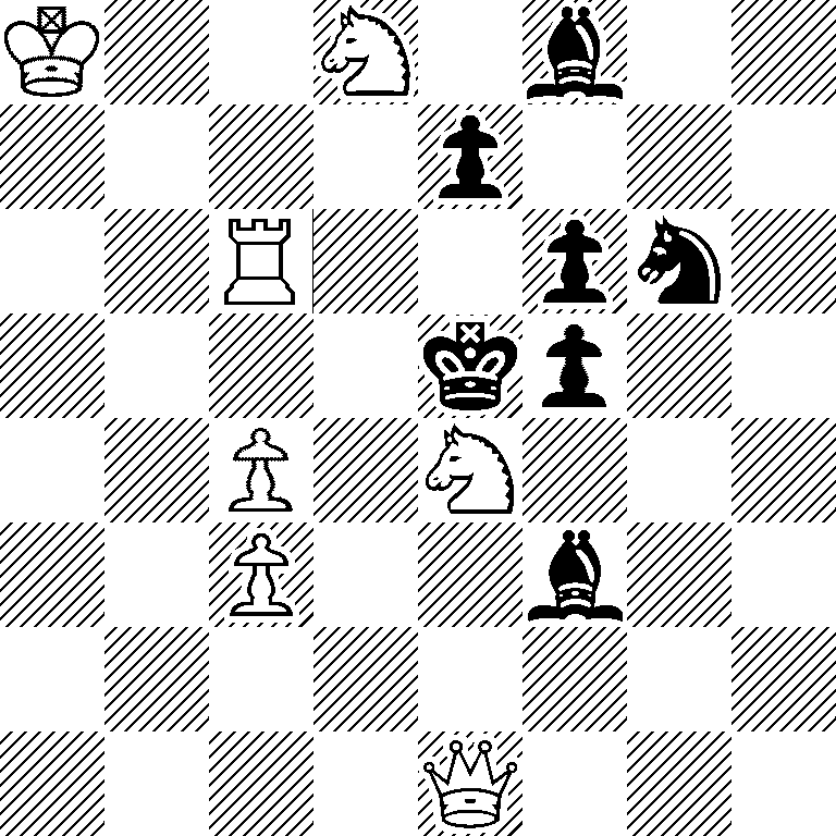 K2N1b2/4p3/2R2pn1/4kp2/2P1N3/2P2b2/8/4Q3