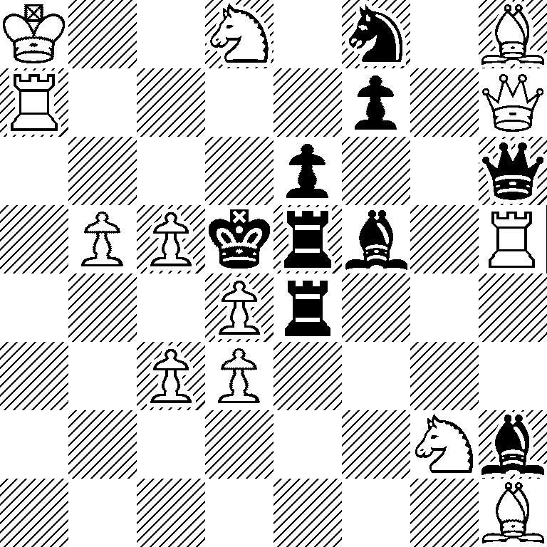 K2N1n1B/R4p1Q/4p2q/1PPkrb1R/3Pr3/2PP4/6Nb/7B
