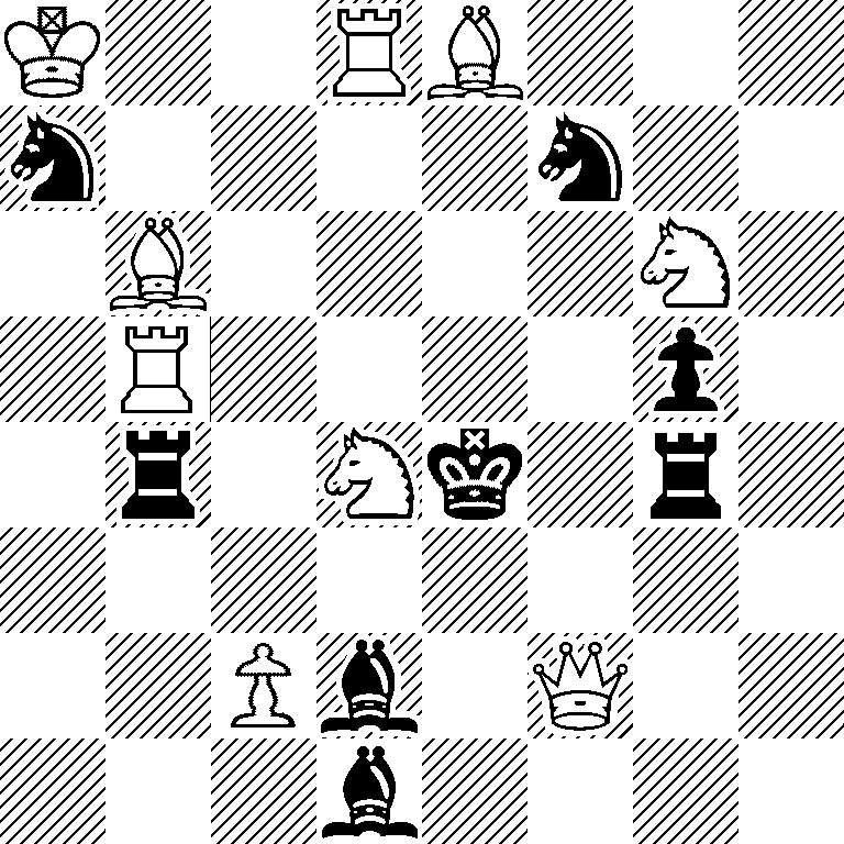 K2RB3/n4n2/1B4N1/1R4p1/1r1Nk1r1/8/2Pb1Q2/3b4