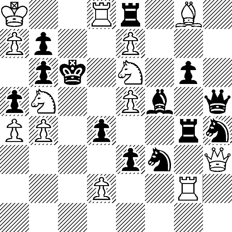 K2Rr1B1/Pp2P3/1pk1N1p1/pN2Pb1q/PP1p2rn/4pn1Q/3P2R1/8