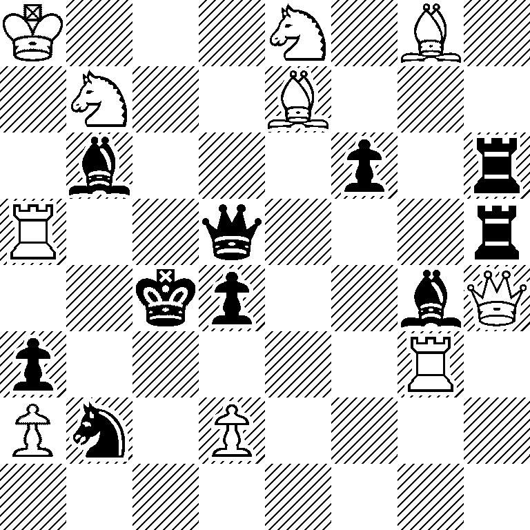 K3N1B1/1N2B3/1b3p1r/R2q3r/2kp2bQ/p5R1/Pn1P4/8