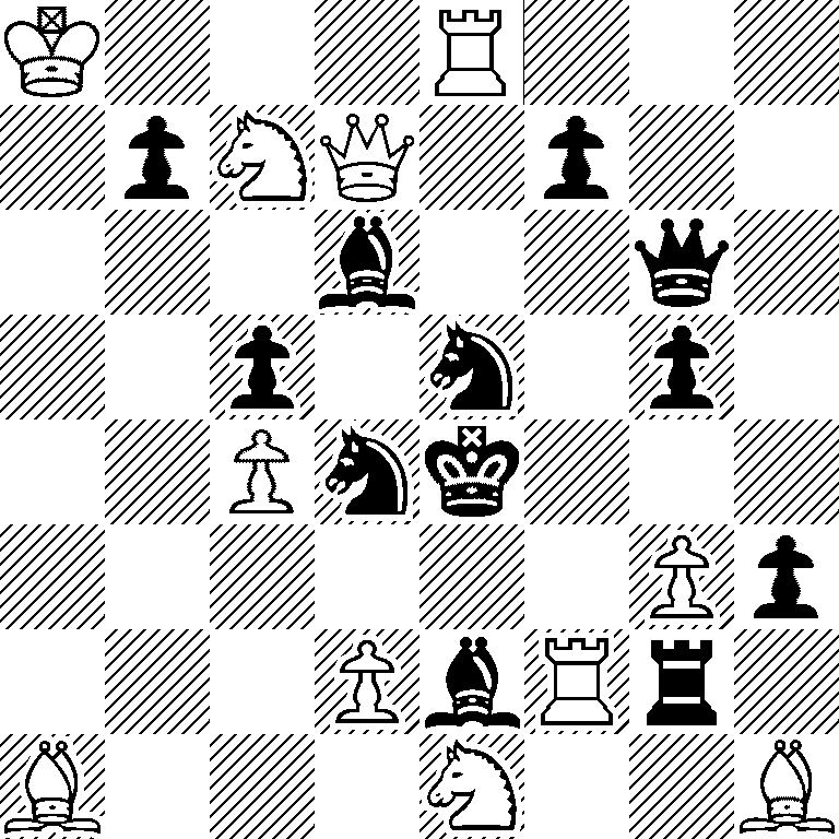 K3R3/1pNQ1p2/3b2q1/2p1n1p1/2Pnk3/6Pp/3PbRr1/B3N2B