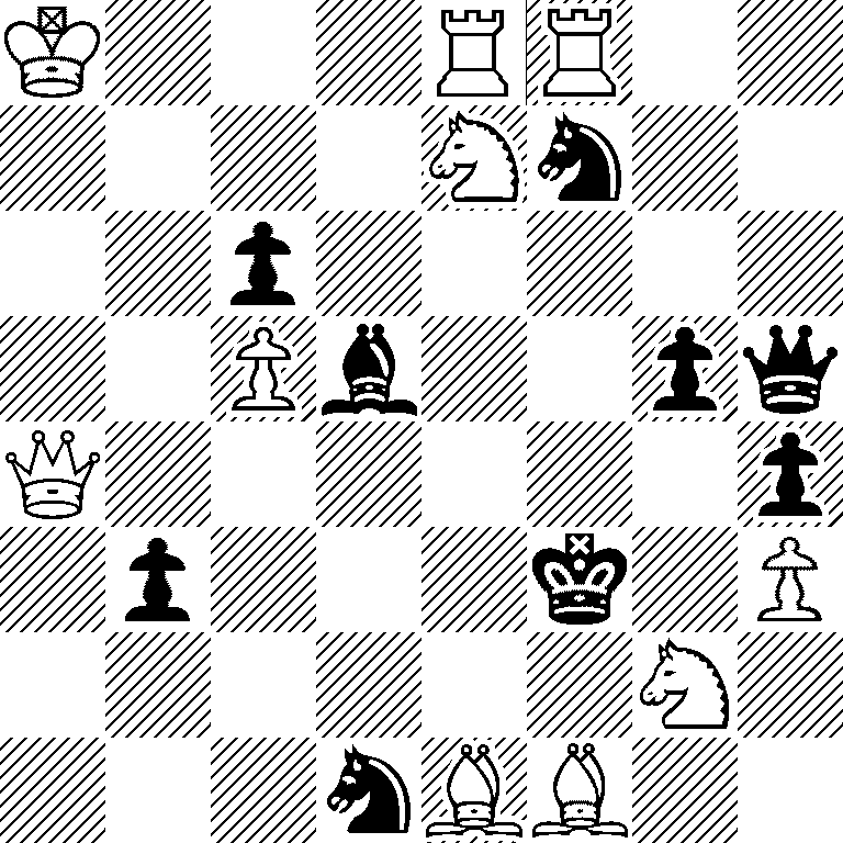K3RR2/4Nn2/2p5/2Pb2pq/Q6p/1p3k1P/6N1/3nBB2