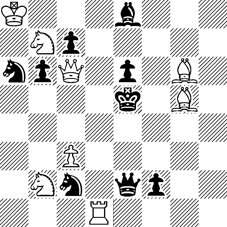 K3b3/1Np5/npQ1p1B1/4k1B1/8/2P5/1Nn1qp2/3R4