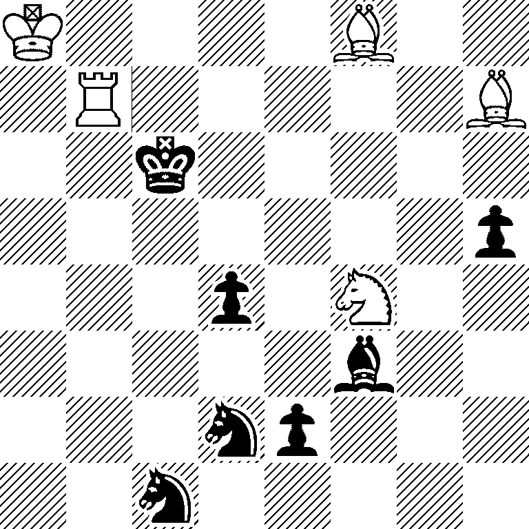 K4B2/1R5B/2k5/7p/3p1N2/5b2/3np3/2n5