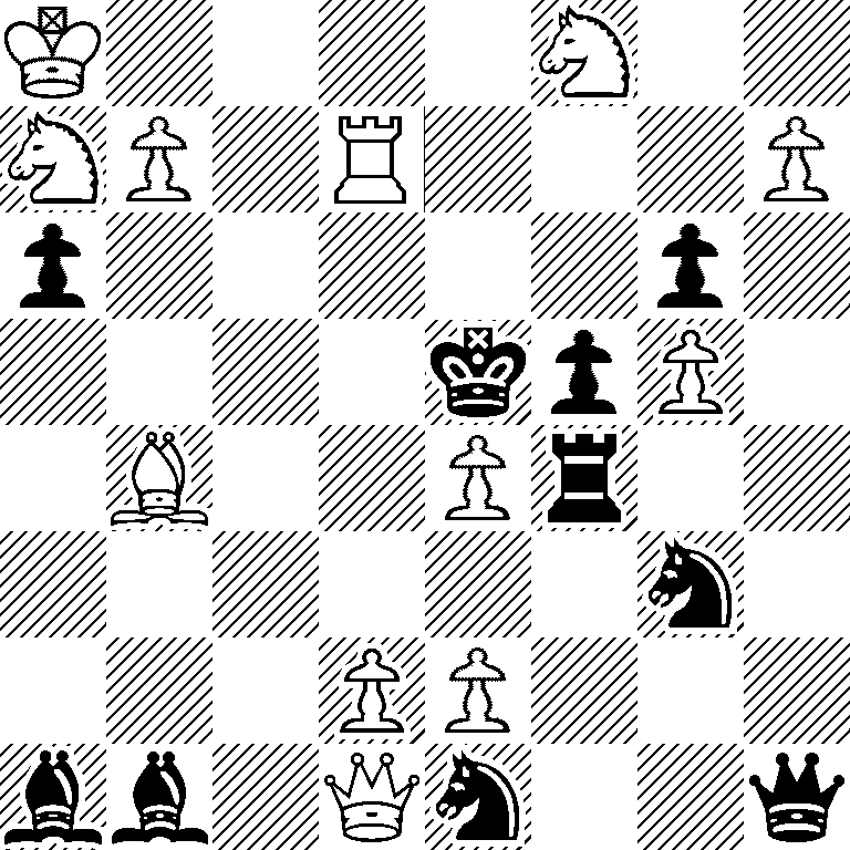 K4N2/NP1R3P/p5p1/4kpP1/1B2Pr2/6n1/3PP3/bb1Qn2q