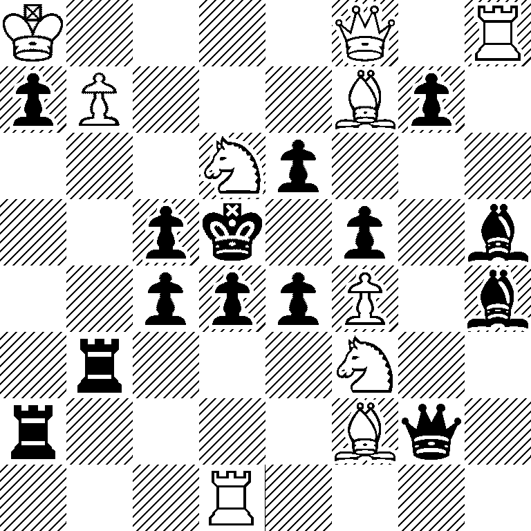 K4Q1R/pP3Bp1/3Np3/2pk1p1b/2pppP1b/1r3N2/r4Bq1/3R4
