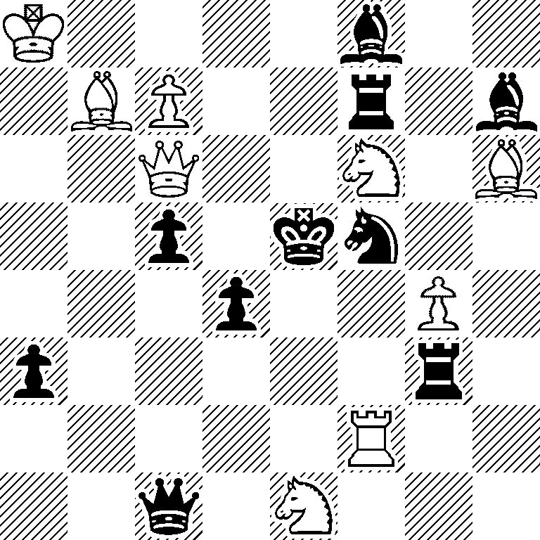 K4b2/1BP2r1b/2Q2N1B/2p1kn2/3p2P1/p5r1/5R2/2q1N3