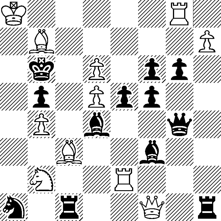 K5R1/1B5P/1k1P1pp1/1p1Ppp2/1P1b2q1/2B2b2/1N2R3/n1r2Q1r