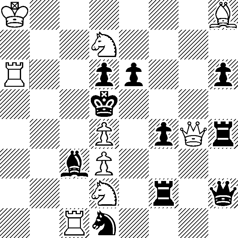K6B/3N4/R2pp2p/3k4/3P1pQr/2bP4/3N1r1q/2Rn4