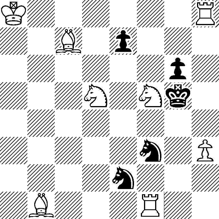 K6R/2B1p3/6p1/3N1Nk1/8/5n1P/4n3/1B3R2