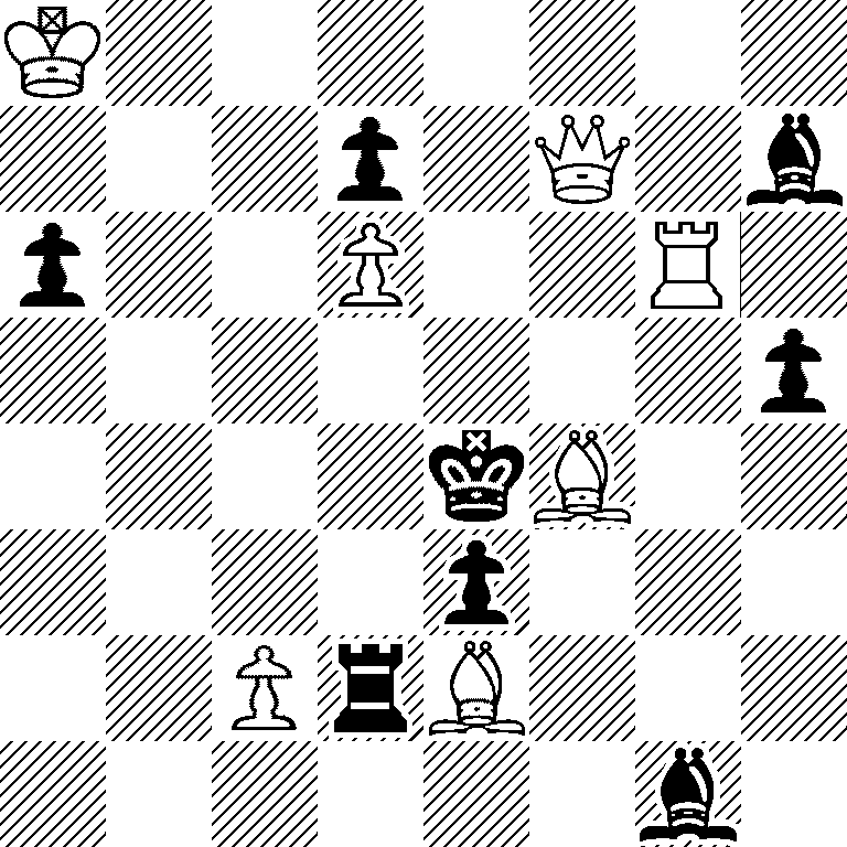 K7/3p1Q1b/p2P2R1/7p/4kB2/4p3/2PrB3/6b1