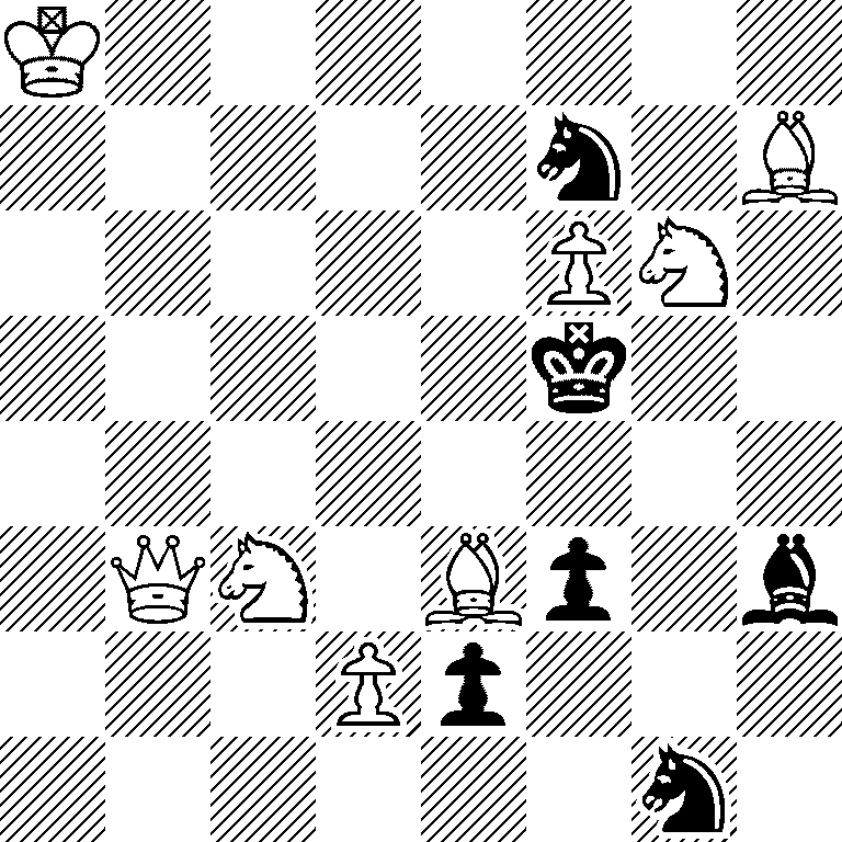 K7/5n1B/5PN1/5k2/8/1QN1Bp1b/3Pp3/6n1