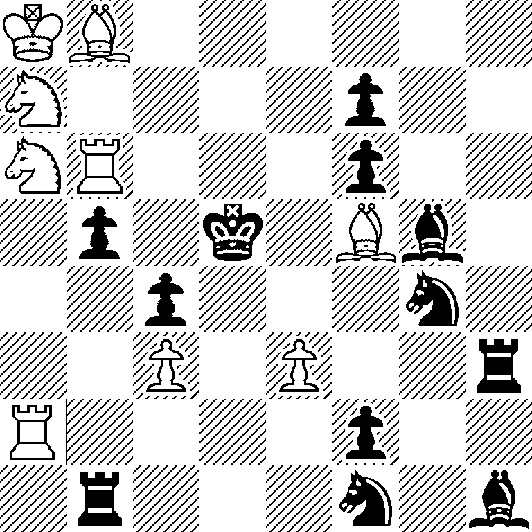 KB6/N4p2/NR3p2/1p1k1Bb1/2p3n1/2P1P2r/R4p2/1r3n1b