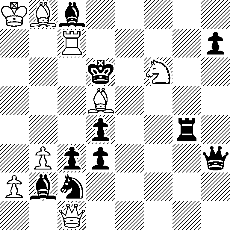 KBb5/2R4p/3k1N2/3B4/3p2r1/1Ppp3q/Pbn5/2Q5