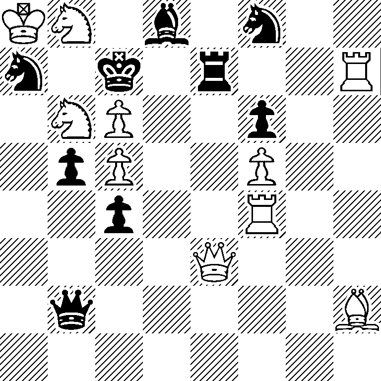 KN1b1n2/n1k1r2R/1NP2p2/1pP2P2/2p2R2/4Q3/1q5B/8