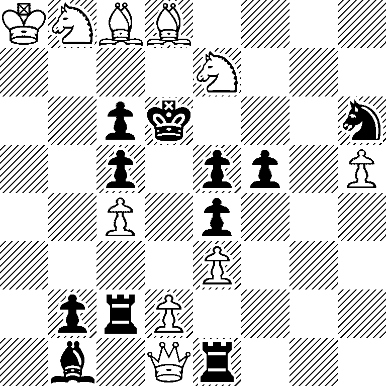 KNBB4/4N3/2pk3n/2p1pp1P/2P1p3/4P3/1prP4/1b1Qr3