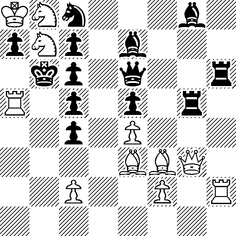 KNn3b1/pNp1b3/1kp1q2r/R1p1p1r1/2p1P3/4BBQ1/2P2P1R/8