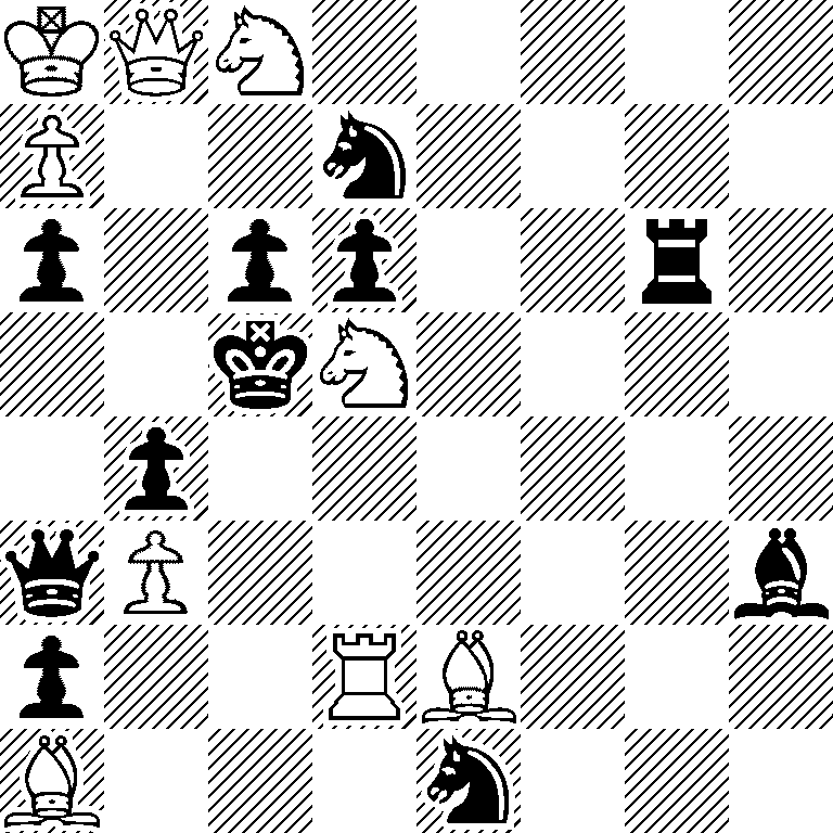 KQN5/P2n4/p1pp2r1/2kN4/1p6/qP5b/p2RB3/B3n3