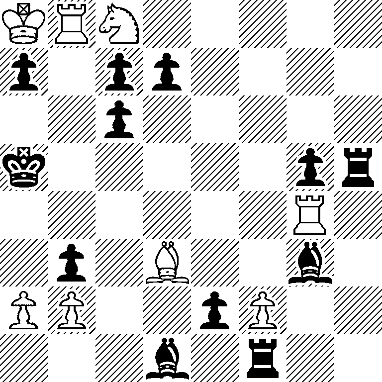 KRN5/p1pp4/2p5/k5pr/6R1/1p1B2b1/PP2pP2/3b1r2
