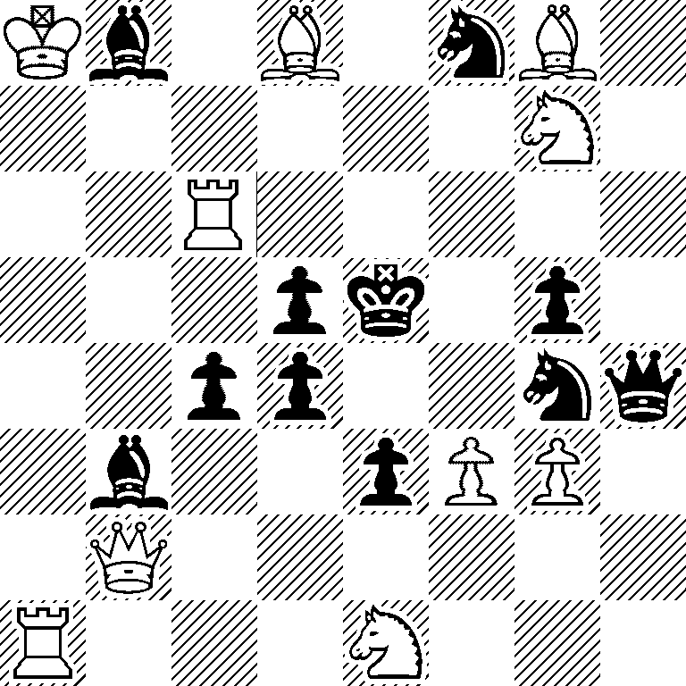 Kb1B1nB1/6N1/2R5/3pk1p1/2pp2nq/1b2pPP1/1Q6/R3N3
