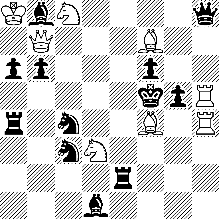 KbN4q/1Q3B2/pp3p2/5kpR/r1n2B1R/2nN4/4r3/3b4