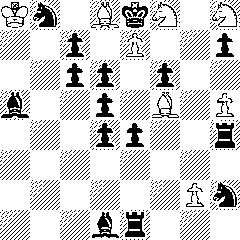 Kn1BkN1N/2p1P2p/2pp1p2/b2p1B1P/3pp2r/8/6Pn/3br3
