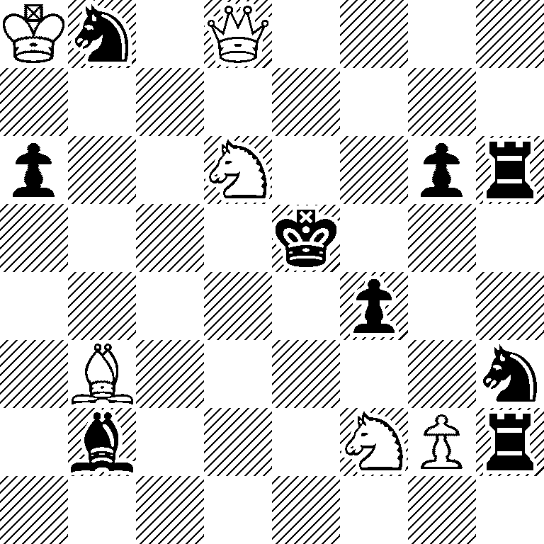 Kn1Q4/8/p2N2pr/4k3/5p2/1B5n/1b3NPr/8