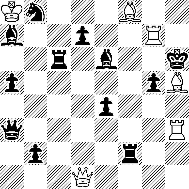 Kn3B2/b2p2R1/2r1b2k/p5pB/4p3/q6R/1p3r2/3Q4