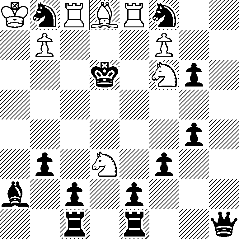 KnRBRn2/1P3P2/3k1Np1/8/6p1/1p1N1p2/b1p1p3/2r1r2q