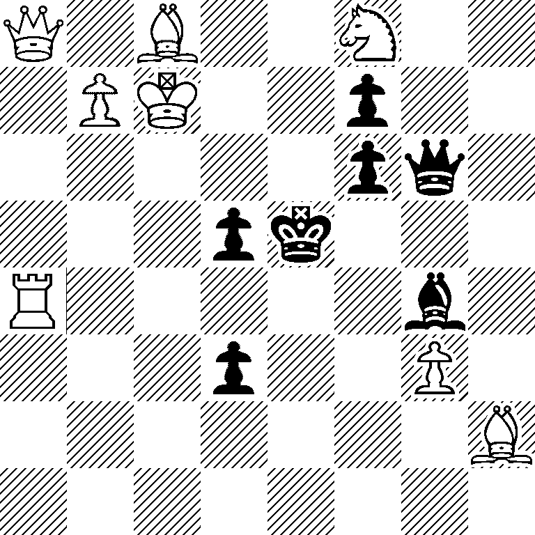 Q1B2N2/1PK2p2/5pq1/3pk3/R5b1/3p2P1/7B/8