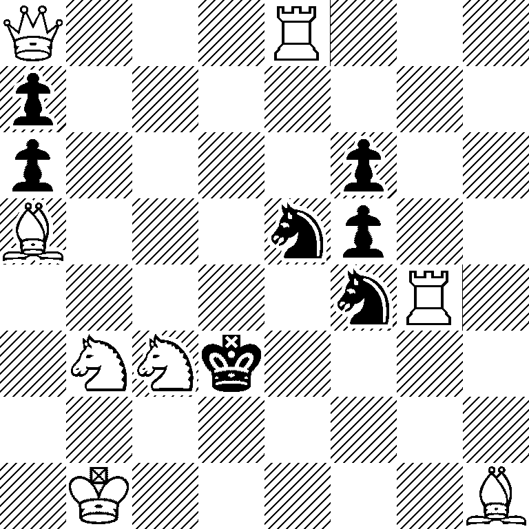 Q3R3/p7/p4p2/B3np2/5nR1/1NNk4/8/1K5B