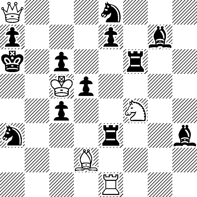 Q3n3/p3p1b1/k1p2r2/2Kp4/2p2N2/n3r2b/3B4/4R3