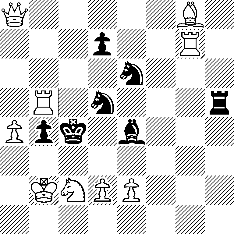 Q5B1/3p2R1/4n3/1R1n3r/Ppk1b3/8/1KNPP3/8
