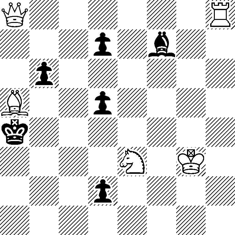 Q6R/3p1b2/1p6/B2p4/k7/4N1K1/3p4/8