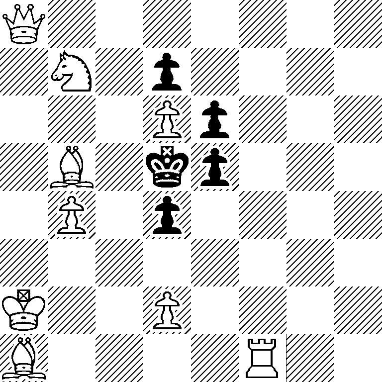 Q7/1N1p4/3Pp3/1B1kp3/1P1p4/8/K2P4/B4R2