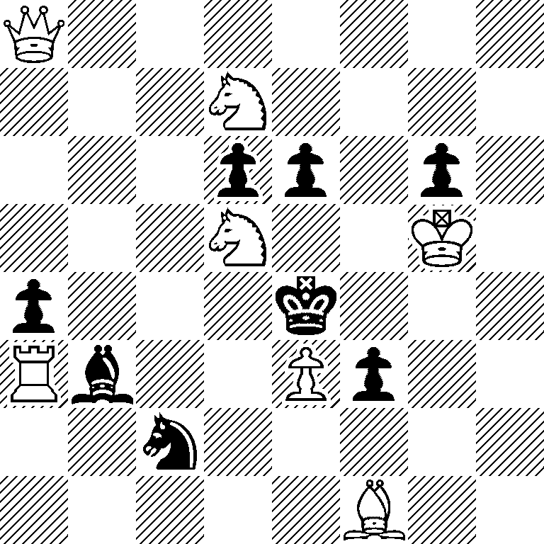 Q7/3N4/3pp1p1/3N2K1/p3k3/Rb2Pp2/2n5/5B2