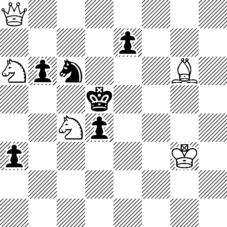 Q7/4p3/Npn3B1/3k4/2Np4/p5K1/8/8