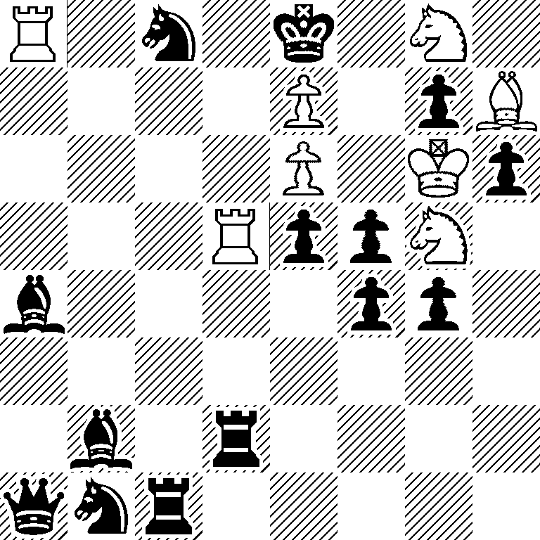 R1n1k1N1/4P1pB/4P1Kp/3RppN1/b4pp1/8/1b1r4/qnr5