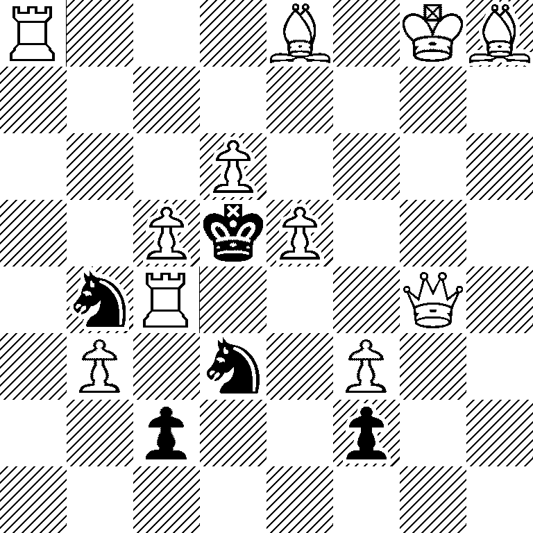 R3B1KB/8/3P4/2PkP3/1nR3Q1/1P1n1P2/2p2p2/8