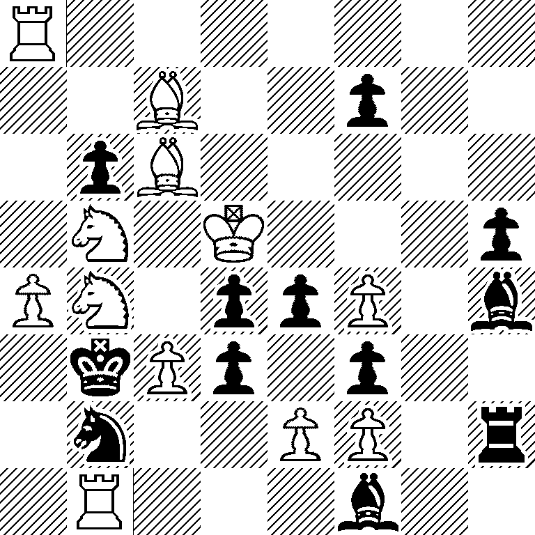 R7/2B2p2/1pB5/1N1K3p/PN1ppP1b/1kPp1p2/1n2PP1r/1R3b2