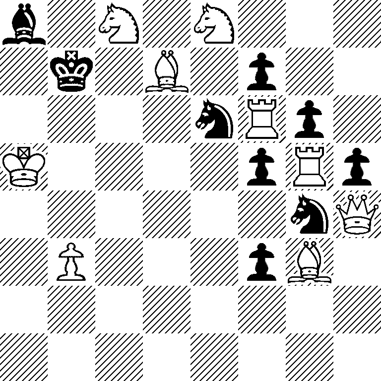 b1N1N3/1k1B1p2/4nRp1/K4pRp/6nQ/1P3pB1/8/8