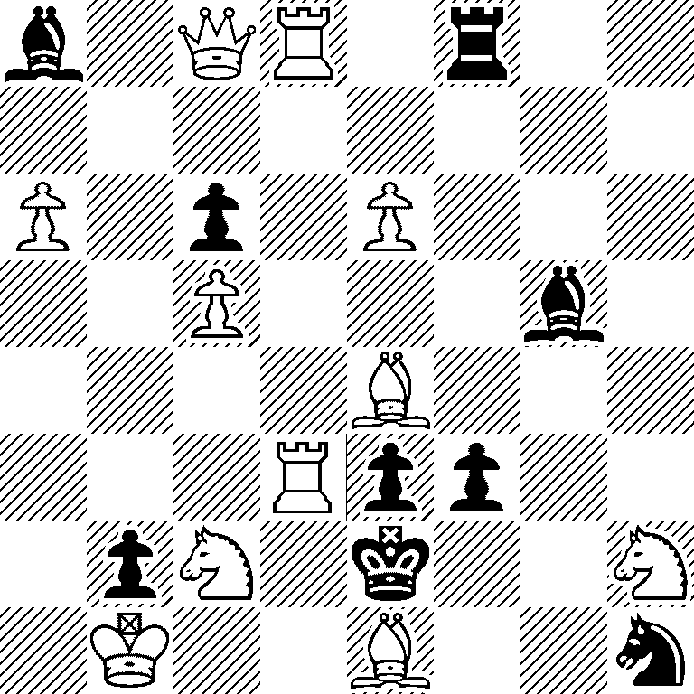 b1QR1r2/8/P1p1P3/2P3b1/4B3/3Rpp2/1pN1k2N/1K2B2n