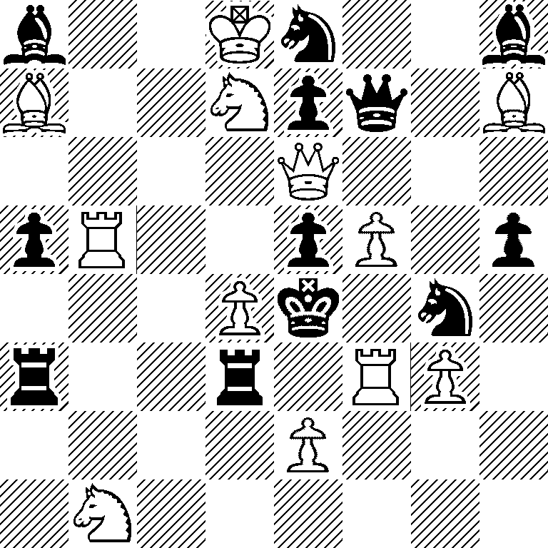b2Kn2b/B2Npq1B/4Q3/pR2pP1p/3Pk1n1/r2r1RP1/4P3/1N6