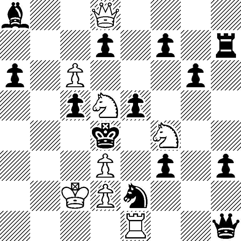 b2Q4/3p1p1r/p1P3p1/2pNp3/3k1N2/3P1p1p/2KPn3/4R2q