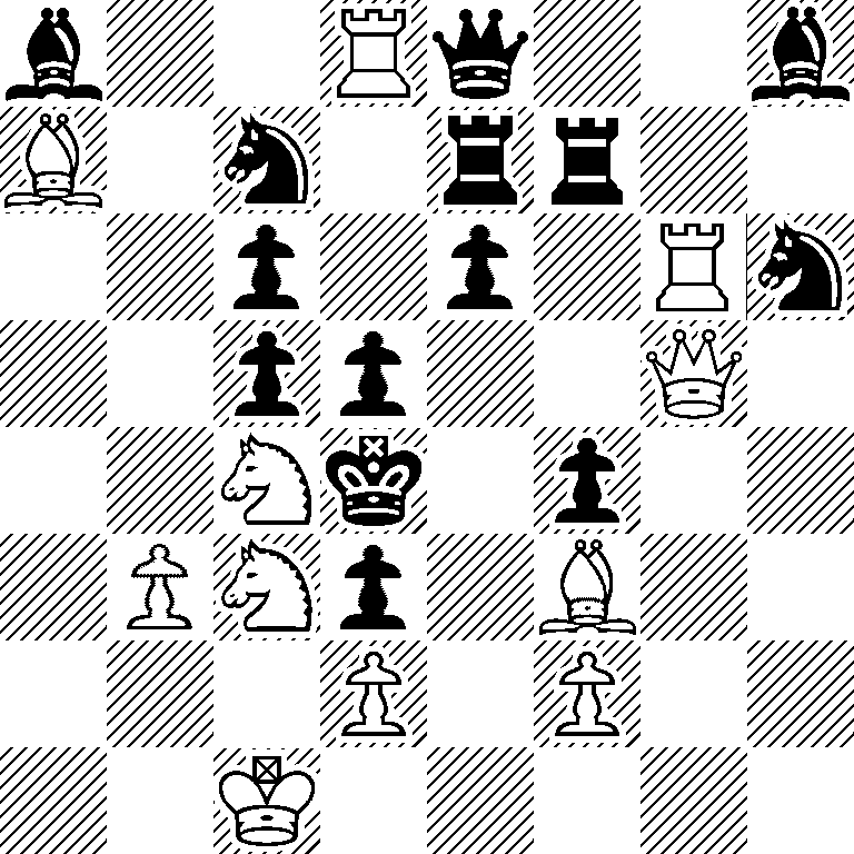b2Rq2b/B1n1rr2/2p1p1Rn/2pp2Q1/2Nk1p2/1PNp1B2/3P1P2/2K5