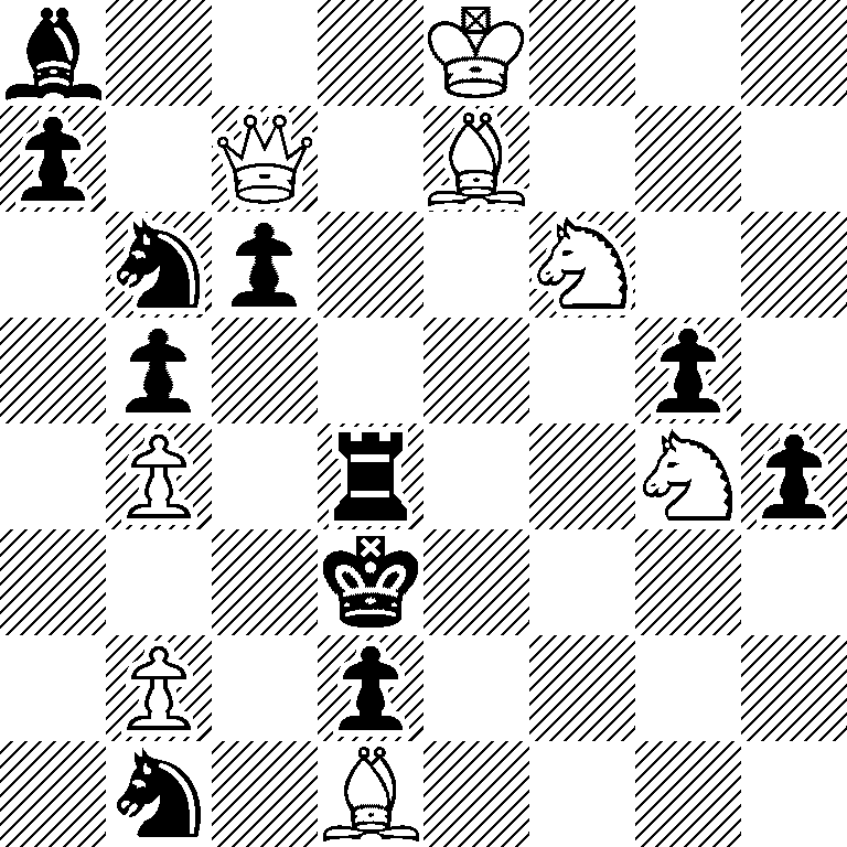 b3K3/p1Q1B3/1np2N2/1p4p1/1P1r2Np/3k4/1P1p4/1n1B4