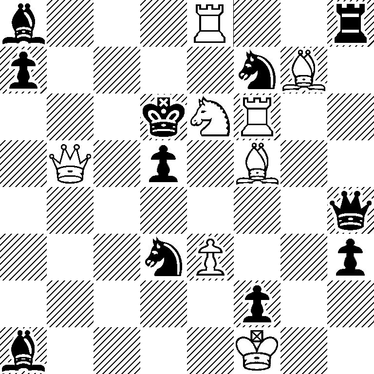 b3R2r/p4nB1/3kNR2/1Q1p1B2/7q/3nP2p/5p2/b4K2